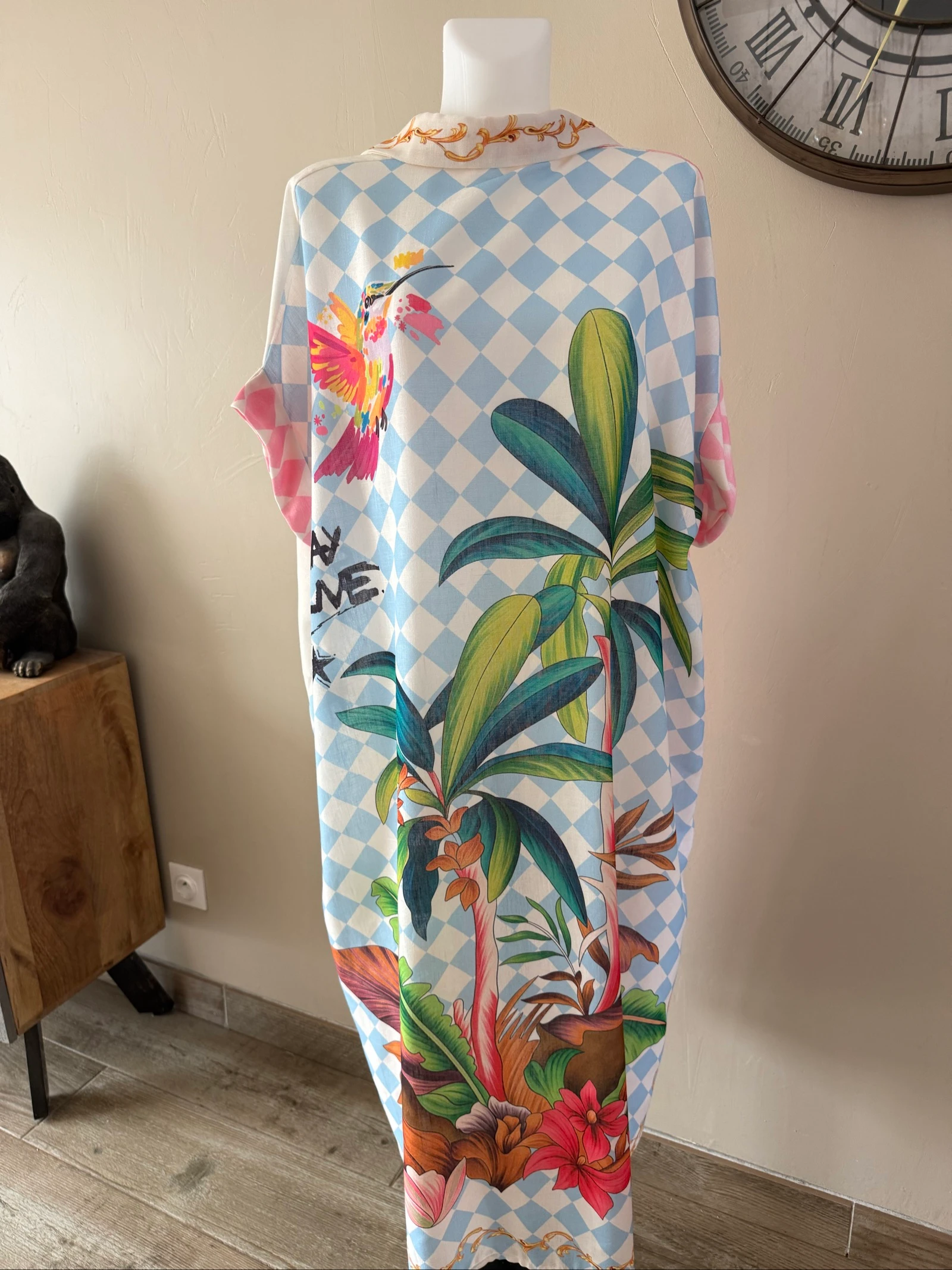 Oversize overhemdjurk Made in Italy lin & coton colibris trend – Maat 40 tot 48 – photo 2